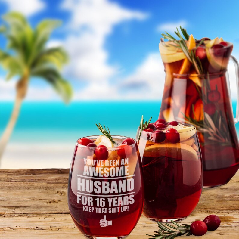 16th Anniversary Gift For Husband Laser Etched Stemless ...