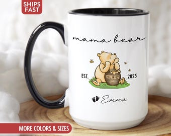 New Mom Mug, Personalized Mama Bear Mug, Custom New Mom Gifts for New Mother Coffee Cup, First Mothers Day Gifts for First Time Moms O-80T