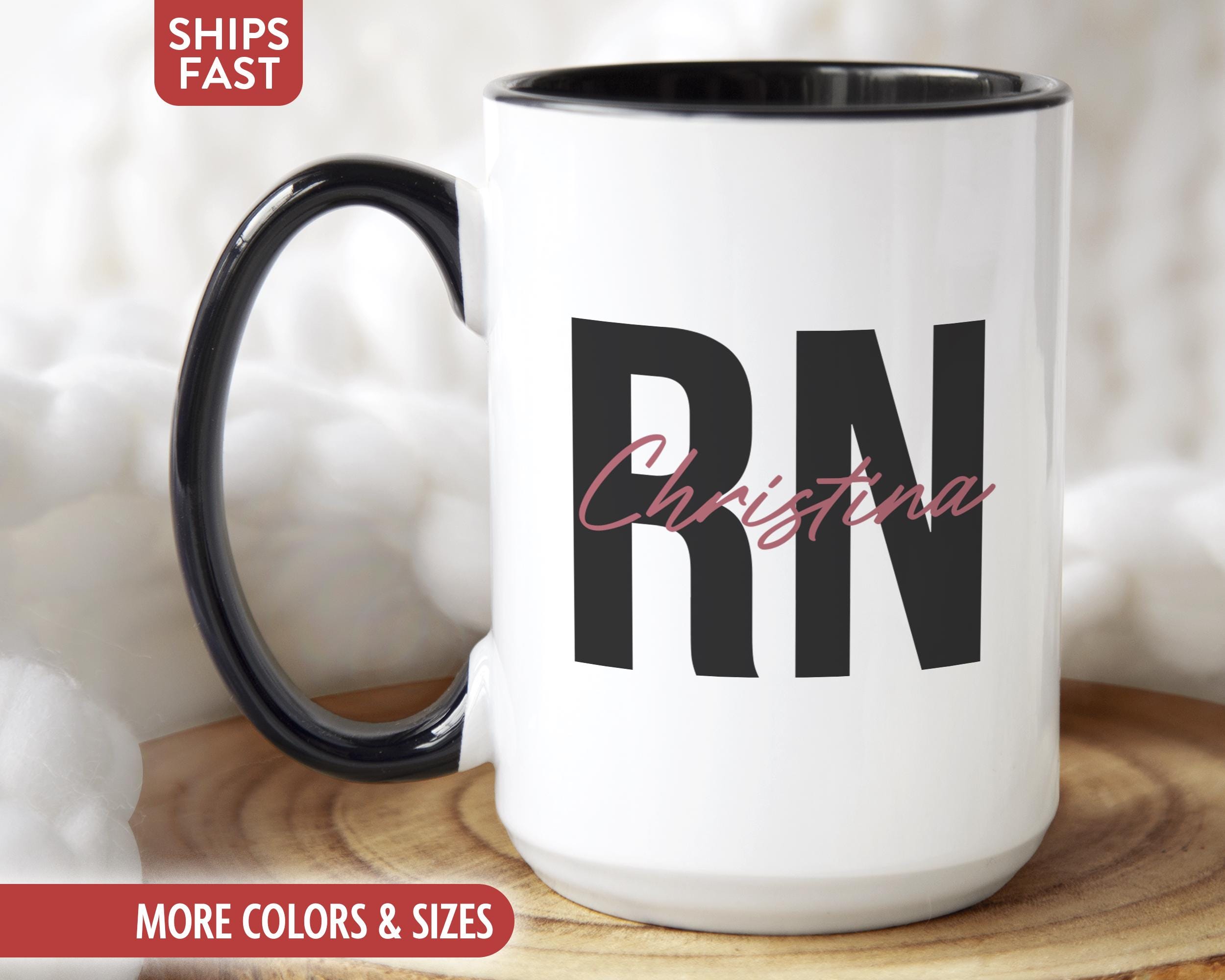 RN Mug Coffee Cup, Personalized Registered Nurse Gifts for RN Graduate Graduation Grad, Custom New RN Gift Idea for Women Appreciation I-37X