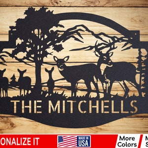 Personalized Deer Metal Cabin Sign Outdoor Hunter Hunting Head Antlers Customized Family Name Door Hanger Custom Last Name Monogram A-38R