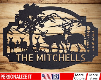 Personalized Deer Metal Cabin Sign Outdoor Hunter Hunting Head Antlers Customized Family Name Door Hanger Custom Last Name Monogram A-38R