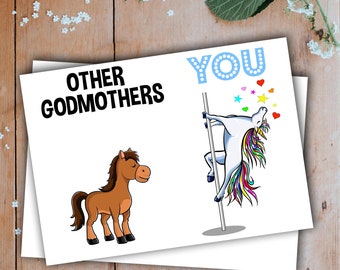 Godmother Greeting Card Handmade Blank Funny Gifts For Birthday Best Present Idea Ever Unicorn God Mother Gift Godparent Y-37U