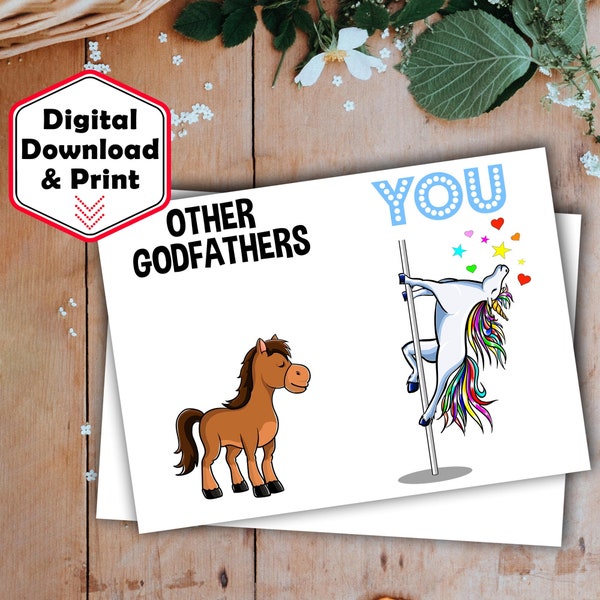 Godfather Printable Greeting Card Funny Gifts For Birthday Best Present Idea Ever Unicorn God Father Gift Godparent Z-10F