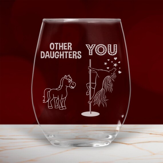 I survived my Daughters Funny Laser Etched Stemless Wine Glass 