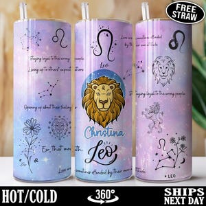 Personalized Zodiac Tumbler Cup, Custom Daily Affirmation Tumbler, Astrology Sign Tumbler, Astrological Sign Tumbler, Leo Gifts I-72U