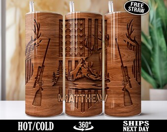 Personalized Deer Hunting Tumbler, Custom Name Deer Hunter Tumbler Cup Mug, Deer Hunting Gifts for Him Men Dad Boyfriend Boys Grandpa B-29E