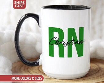 RN Mug Coffee Cup, Personalized Registered Nurse Gifts for RN Graduate Graduation Grad, Custom New RN Gift Idea for Women Appreciation B-82D