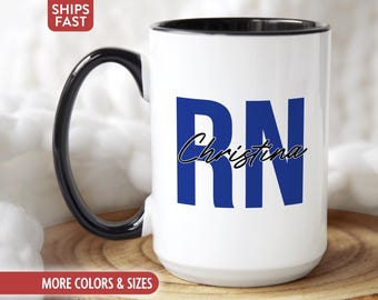 RN Mug Coffee Cup, Personalized Registered Nurse Gifts for RN Graduate Graduation Grad, Custom New RN Gift Idea for Women Appreciation J-65U