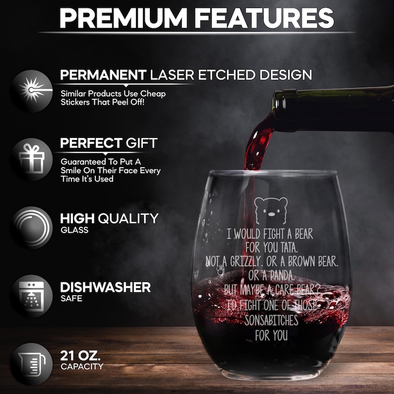 Tata Birthday Tata Present Funny Tata Gift For Tata Laser Etched Stemless Wine Glass Cup Tata Gift Idea Best Tata Ever T-93R Tata Cup