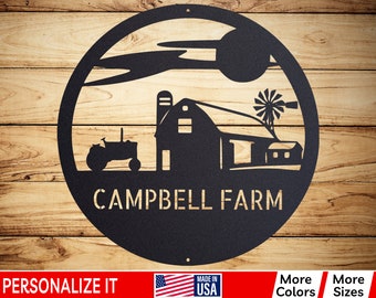 Custom Farmhouse Sign, Personalized Metal Sign Customized Outdoor, Farm Tractor Art Home Wall Decor, Outside Barn Country House Ranch E-73I