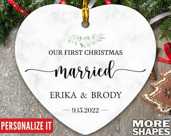Personalized 'First Christmas As Mr & Mrs' Glass Ornament - Custom Heart Ornament For Newlyweds