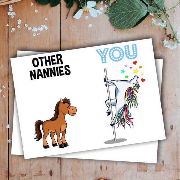 Nanny Greeting Card Handmade Blank Funny Gifts For Birthday Best Present Idea Ever Unicorn From Grandson Grandchildren Grandkids M-48N