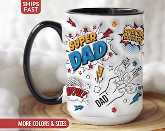 Taza de café personalizada para papá, regalos personalizados para superpapá con nombres de niños, regalo de cumpleaños para papá, regalo para el Día del Padre para papá, regalo de los niños W-29Y