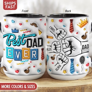Taza "El mejor papá del mundo", taza de café personalizada para papá, regalos personalizados para papá con nombres de niños, regalos de cumpleaños para el Día del Padre para papá, taza de Children's O-33J