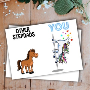 Stepdad Greeting Card Handmade Blank Funny Gifts For Birthday Best Present Idea Ever Unicorn Step Dad Gift Fathers Day A-44F