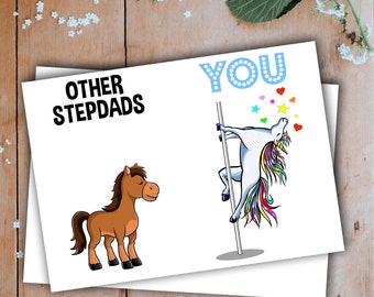 Tarjeta de felicitación para padrastro, hecha a mano, en blanco, divertida, regalo de cumpleaños, la mejor idea de regalo, unicornio, regalo para padrastro, Día del Padre, A-44F