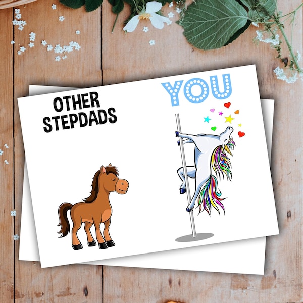 Stepdad Greeting Card Handmade Blank Funny Gifts For Birthday Best Present Idea Ever Unicorn Step Dad Gift Fathers Day A-44F