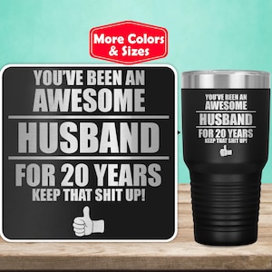 20th Anniversary Gift For Husband Tumbler Travel Mug Cup, 20 Year Wedding Anniversary Gift For Men, Twenty Year Gift For Him Present S-28K