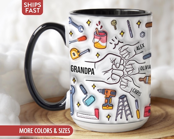 Grandpa Mug, Personalized Grandpa Cup, Custom Grandpa Gifts from Grandkids Names Grandchildren, Grandfather Birthday Fathers Day Gift Q-42P