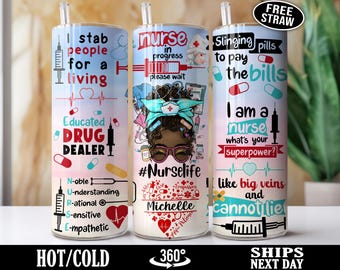 Custom Nurse Tumbler Personalized Nurse Cup, Nursing Student Tumbler with Straw RN Nurse Gift for Nurse Graduation Grad Appreciation U-71Y