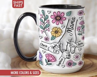 Mom Mug, Mama Mug, Personalized Mom Cup, Custom Mama Cup, Mom Gifts with Kids Names, Mommy Birthday Mothers Day Gifts from Children J-16Y