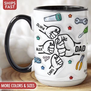Taza personalizada para papá, taza de café personalizada para papá, regalos para papá con nombres de niños, regalos de cumpleaños para papá, regalos para el Día del Padre para papá, regalo de los niños P-76W