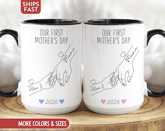 First Mothers Day Mug, Personalized 1st Mother's Day Coffee Cup, Custom First Mothers Day Gifts for New Mom Gifts for First Time Moms G-10Y