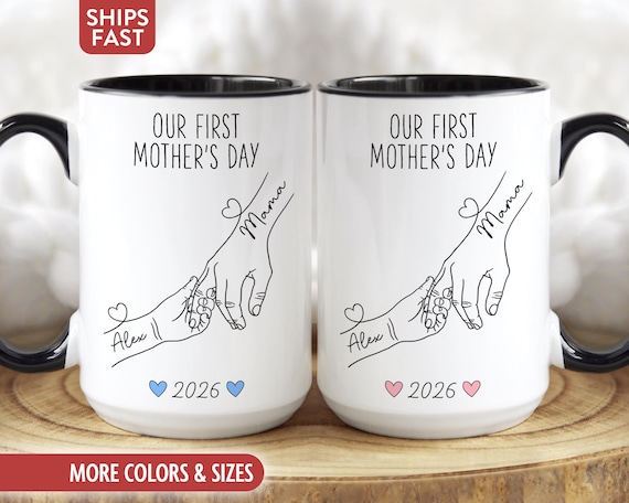 First Mothers Day Mug, Personalized 1st Mother's Day Coffee Cup, Custom First Mothers Day Gifts for New Mom Gifts for First Time Moms G-10Y
