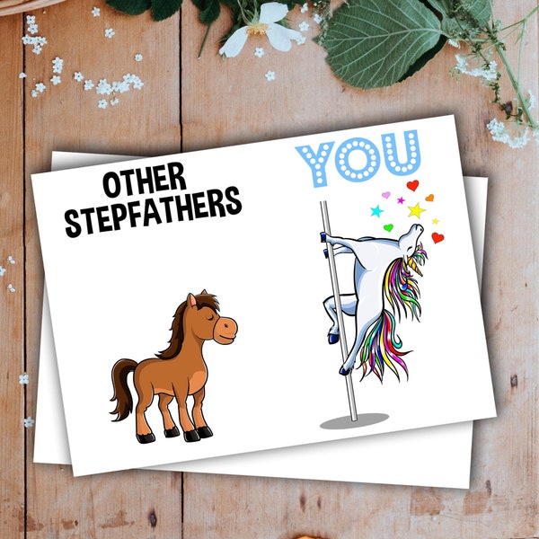 Stepfather Greeting Card Handmade Blank Funny Gifts For Birthday Best Present Idea Ever Unicorn Step Father Gift Fathers Day J-62A