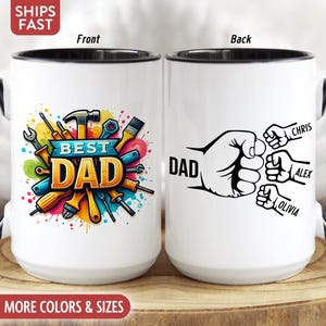 Taza "El mejor papá del mundo", taza de café personalizada para papá, regalos personalizados para papá con nombres de niños, regalos de cumpleaños para el Día del Padre para papá, taza de Children's Z-10E