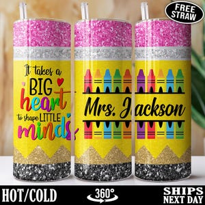 Personalized Teacher Tumbler, Custom Name Teacher Cup, Elementary Teacher Gift for Teacher Appreciation Gift Skinny Tumbler with Straw G-34Y