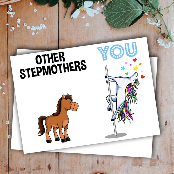 Stepmother Greeting Card Handmade Blank Funny Gifts For Birthday Best Present Idea Ever Unicorn Step Mother Gift Bonus Mom Second K-66J