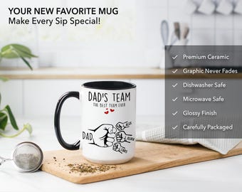 Personalized Dad Mug Coffee Cup, Custom Dad's Team Gift With Kids
