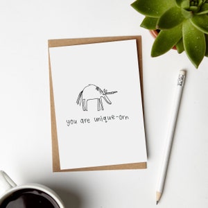 Carte licorne, Carte pour ami, Carte mignonne, Illustration mignonne, Carte drôle, Carte félicitations, Carte Eco, Carte unique, Carte pour fille,