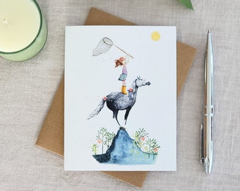 Girl and Horse Greeting Card // Horse Girl Card // Birthday Card // All Occasions Card // Horse Lover