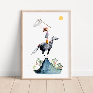 Girl on Horse print, Horse Print, Kids Room Print, Horse Girl Art