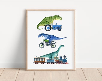 Dinosaurs Driving Vehicles -3 Art Print
