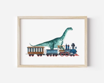 Dinosaur on a Train print // Diplodocus