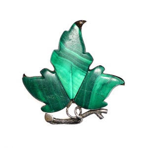 Victorian Malachite and Silver Ivy Leaves Brooch -  UK