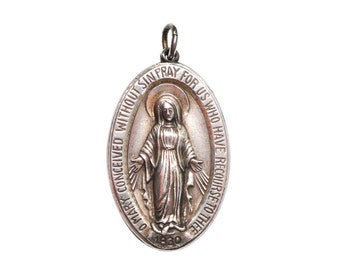 Vintage Regina sterling silver Virgin Mary Miraculous Our Lady of Graces devotional medal pendant