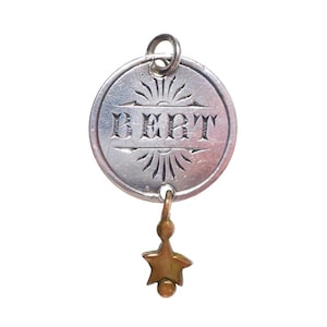Antique Edwardian silver threepence coin ‘BERT’ engraved sweetheart token pendant charm