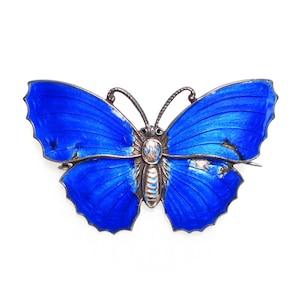 Vintage c1920s - 1930s Art Deco sterling silver royal blue enamel butterfly brooch pin