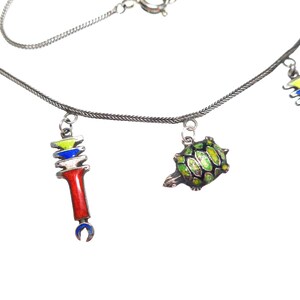 Vintage Art Deco 1920s Egyptian revival silver and enamel multi-drop charm necklace image 5