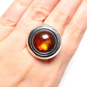 Vintage c1960s Danish modernist NE From sterling silver and amber statement ring