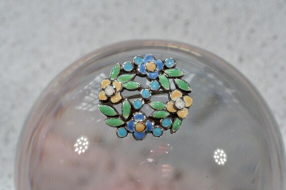 Vintage 1930s Bernard Instone silver enamel flower
