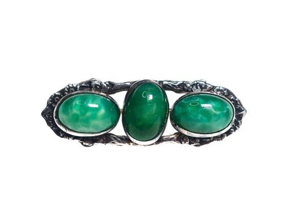 Antique or vintage sterling silver Peking jade gl… - image 1