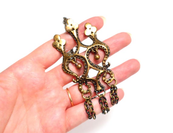 Vintage 1970s Scandinavian Jorma Valo Valo-Koru large bronze kinetic statement pendant necklace