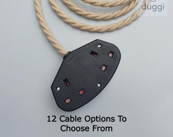 Vintage Style Twisted Fabric Cable Extension Lead - Black or White Trailing Socket - 1-way 2-way - 13a