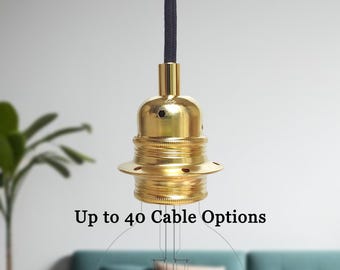 Plug in Pendant Light - Brass e27 threaded vintage style lamp holder - Hanging fabric cable wall cord - Reading, ambient mood lighting