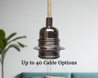 Plug in Pendant Light - Gunmetal Grey e27 threaded vintage style lamp holder, Hanging fabric cable wall cord, Reading, ambient mood lighting